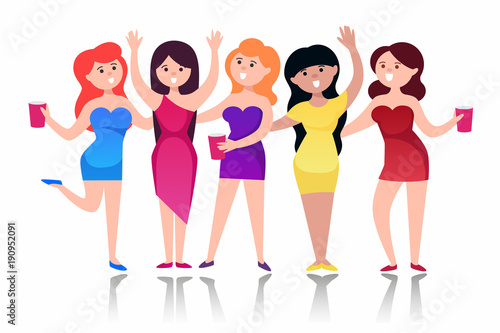 party. girls. hen party. vector cartoon illustration