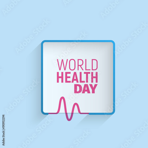 Logo of World health day 7 April. Minimalistic frame with holiday text on blue background