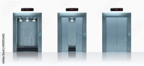 Open and closed realistic elevator doors. Vector illustration.