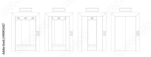 Outline open and closed elevator doors. Front view door vector illustration.