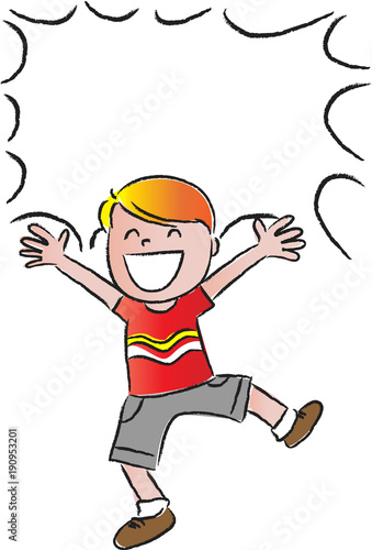 happy boy jumping with speech bubble