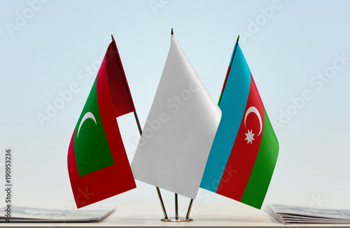 Flags of Maldives and Azerbaijan with a white flag in the middle