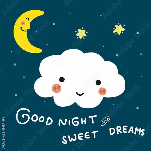 Good night and sweet dreams cloud cartoon vector doodle illustration