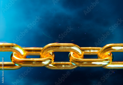Gold chain rings, blue background 3D 