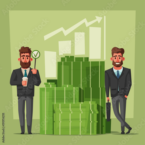 Successful, happy businessmen in a suit. Cartoon vector illustration