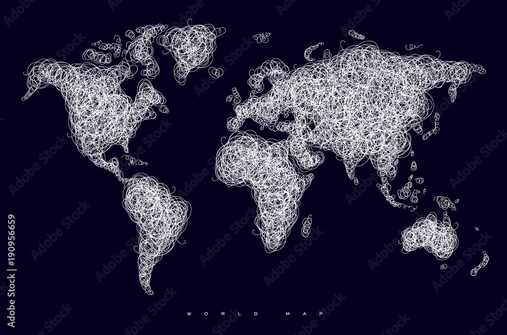 World map tangle lines dark