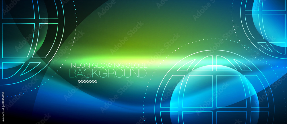 Techno globe concept, neon glow planet Techno globe concept, neon glow planet