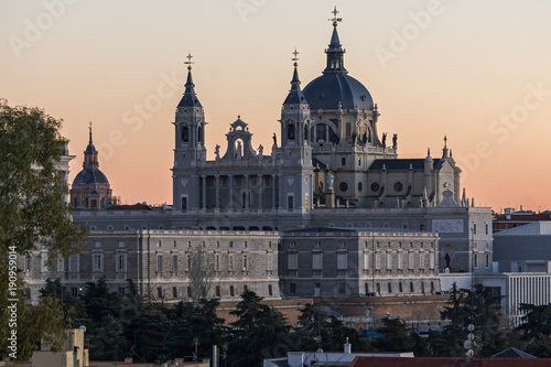 Sunset view of Royal Palace and Almudena Cathedral in City of Madrid, Spain © Stoyan Haytov