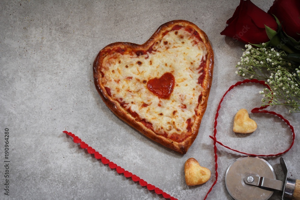 Homemade Heart Pizza with Pepperoni heart in the middle/ Valentines day food