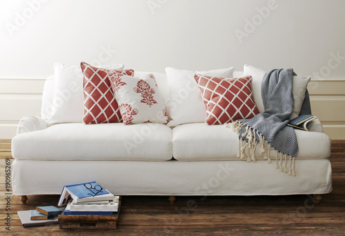 White sofa straight on photo
