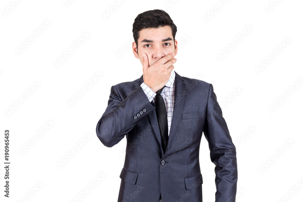 Businessman in black suit standing isolated on white background Businessman in black suit standing isolated on white background