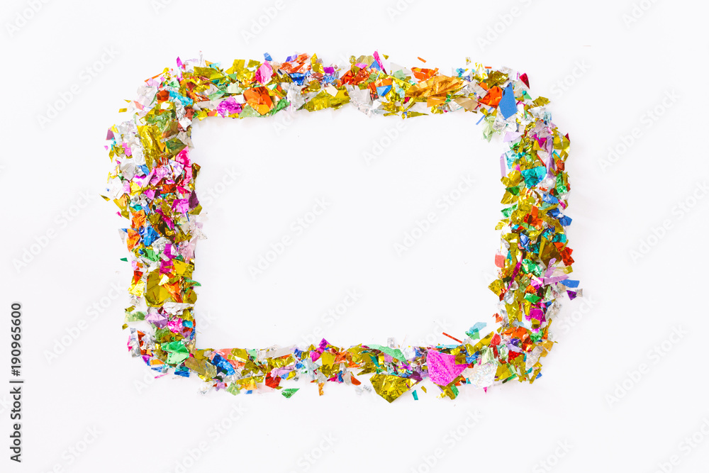 Colorful paper frame on white background.flat lay, top view