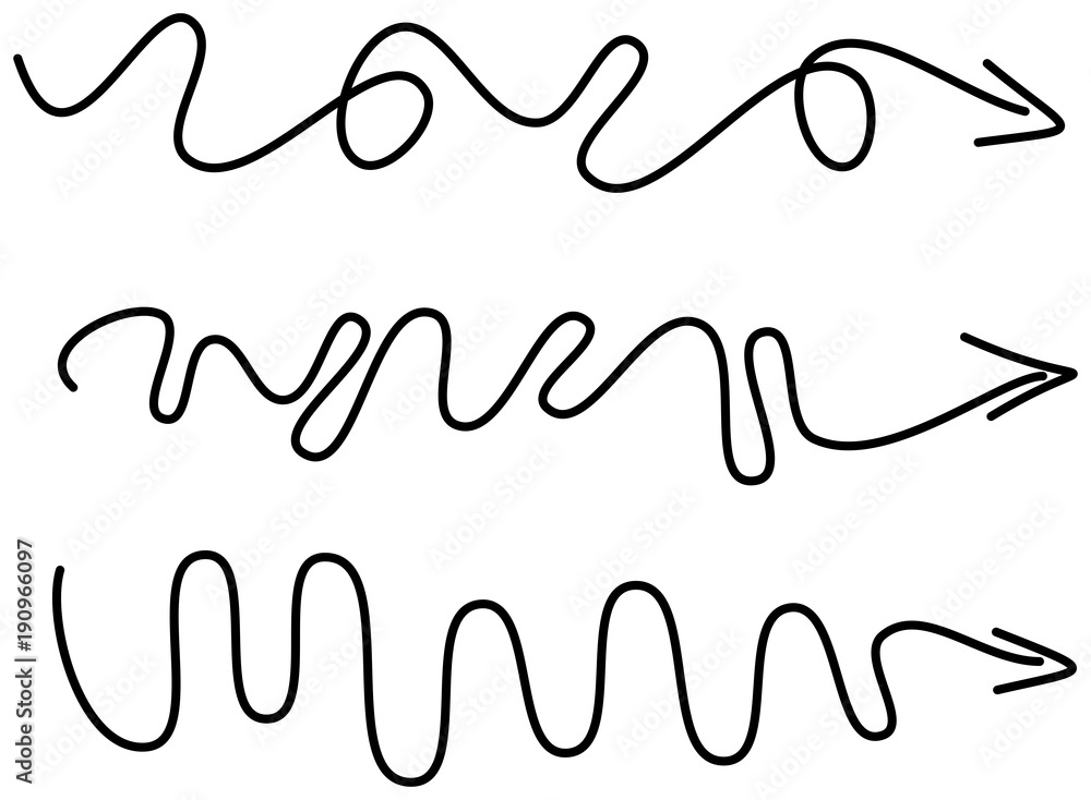 Set of curved, hand drawn marker scribble direction arrows