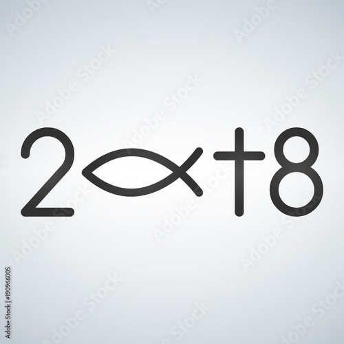 Year 2018 with cross and fish, christian concept. Vector Illustration