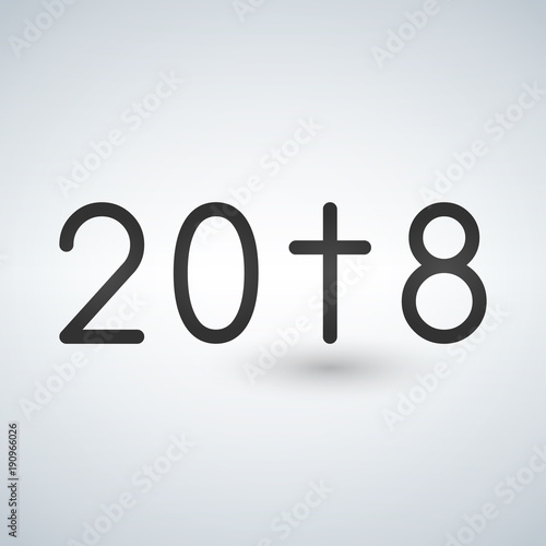 Year 2018 with cross, christian concept. Vector Illustration.