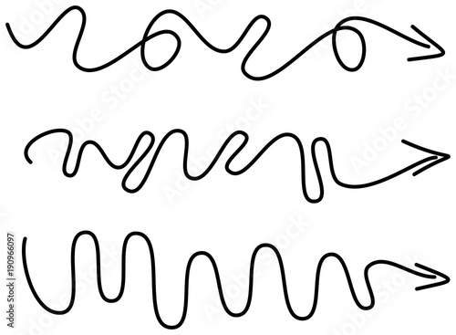 Set of curved, hand drawn marker scribble direction arrows