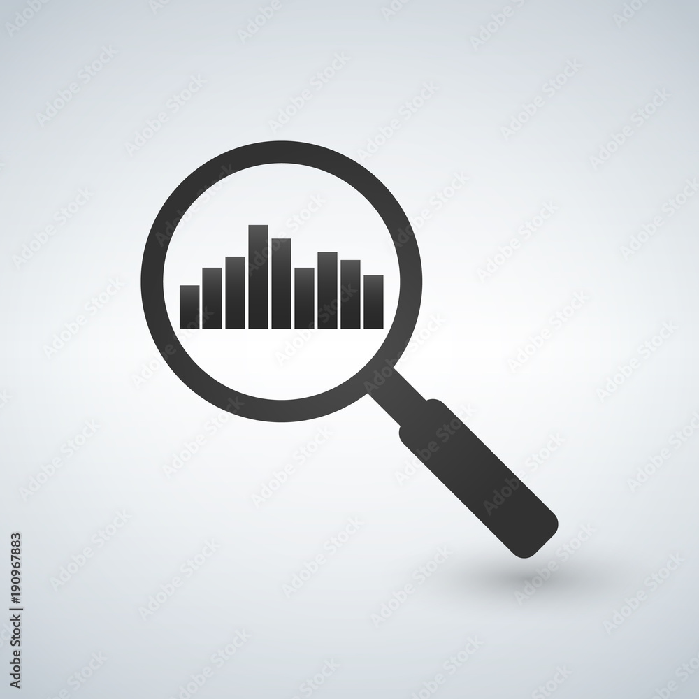 magnifier glass and chart icon, vector illustration. magnifier glass and chart icon, vector illustration.