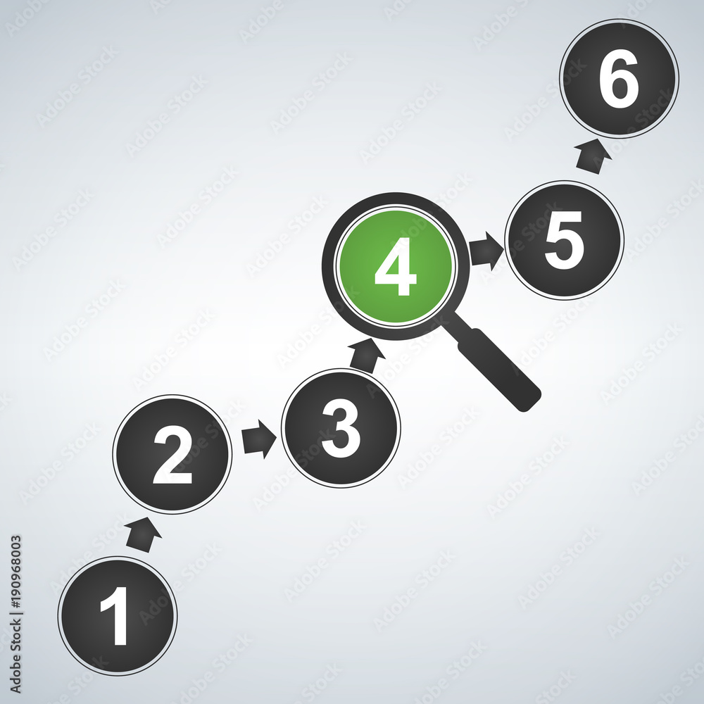 Infographic design elements for your business data with 6 options, parts, steps, timelines or processes and transparent magnifying glass.Vector Illustration. Infographic design elements for your business data with 6 options, parts, steps, timelines or processes and transparent magnifying glass.Vector Illustration.