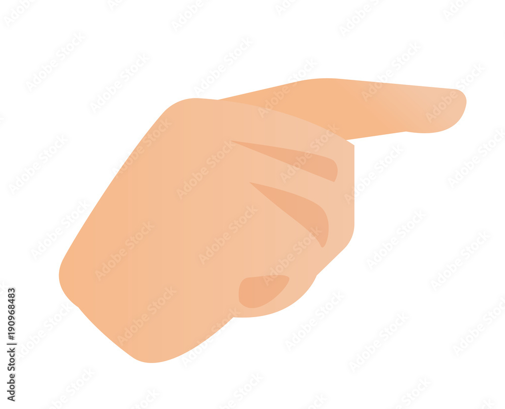 Human hand with an index finger pointing to the side vector cartoon illustration isolated on white background. Human hand with an index finger pointing to the side vector cartoon illustration isolated on white background.