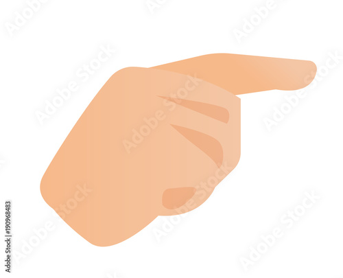 Human hand with an index finger pointing to the side vector cartoon illustration isolated on white background.