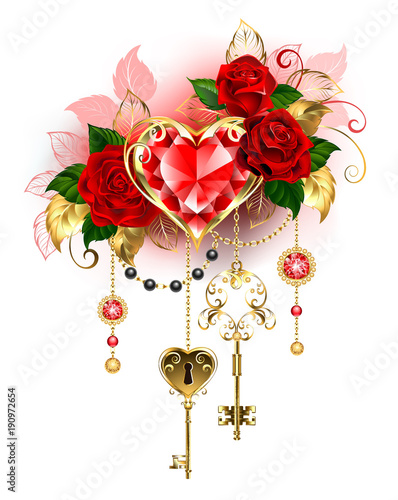 Ruby heart with roses