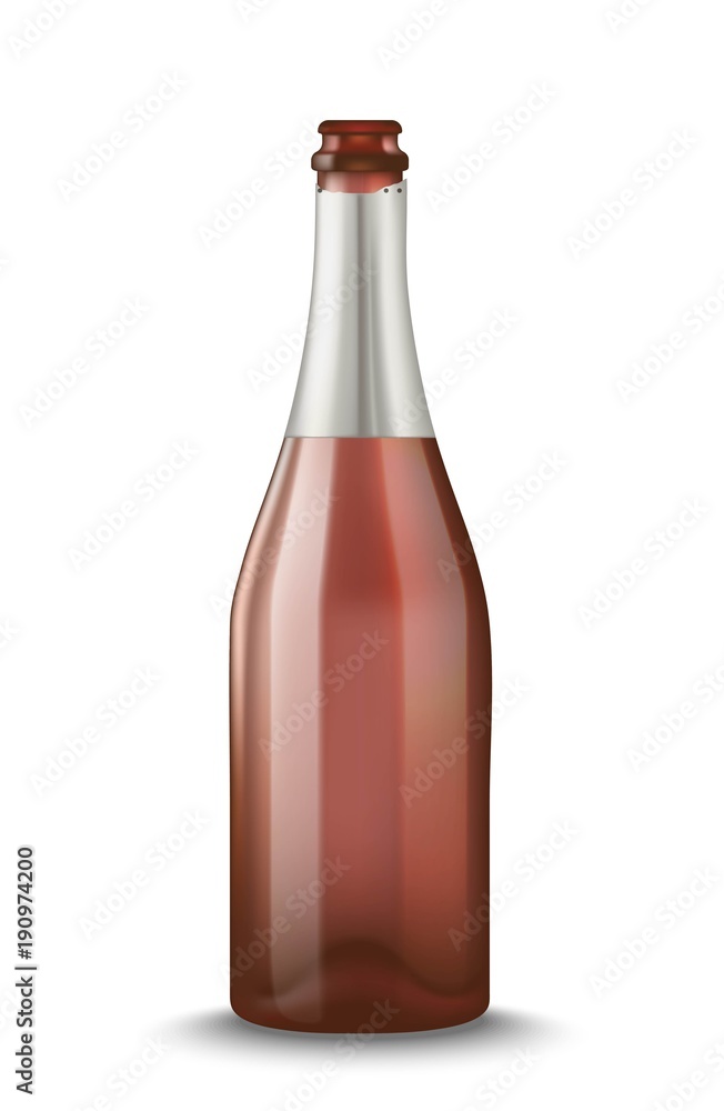 Vector Realistic pink with silver open Champagne bottle isolated on white background. Mockup template blank for product packing advertisement. Vector Realistic pink with silver open Champagne bottle isolated on white background. Mockup template blank for product packing advertisement.
