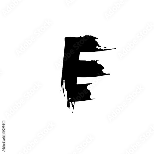 Letter E. Handwritten by dry brush. Rough strokes font. Vector illustration. Grunge style elegant alphabet.