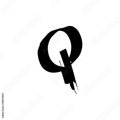 Letter Q. Handwritten by dry brush. Rough strokes font. Vector illustration. Grunge style elegant alphabet. © anya babii