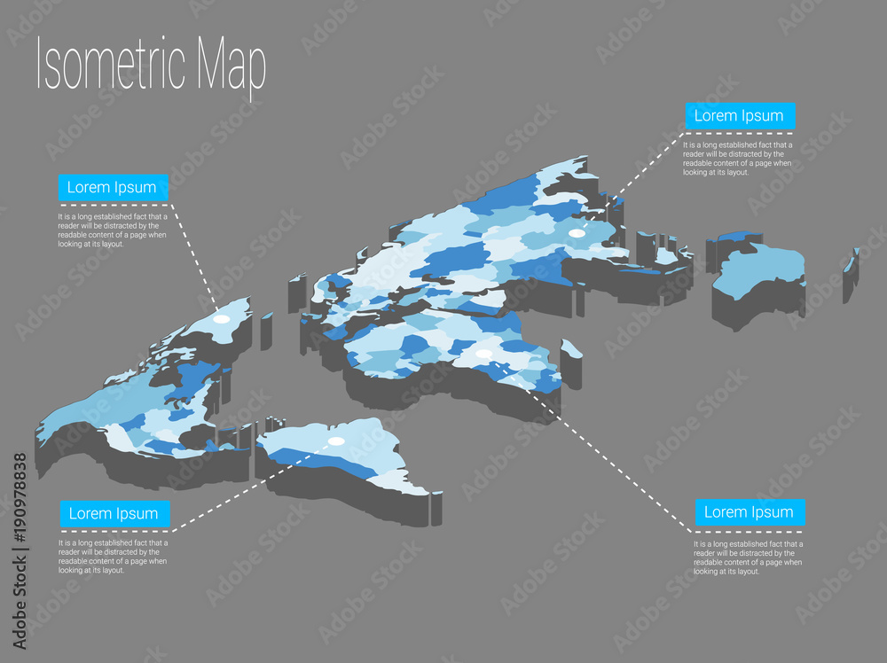 Map world isometric concept. 3d flat illustration Map world isometric concept. 3d flat illustration