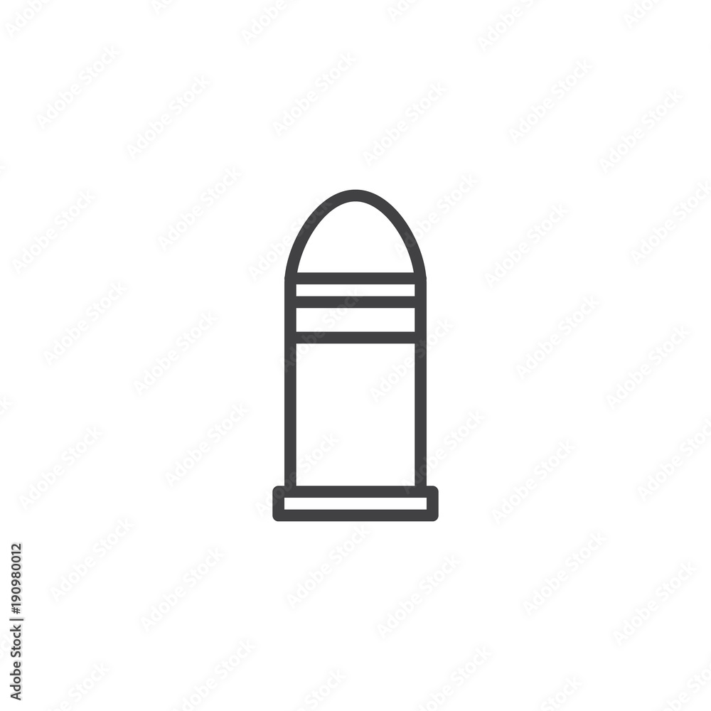 Bullet line icon, outline vector sign, linear style pictogram isolated on white. Ammunition symbol, logo illustration. Editable stroke Bullet line icon, outline vector sign, linear style pictogram isolated on white. Ammunition symbol, logo illustration. Editable stroke