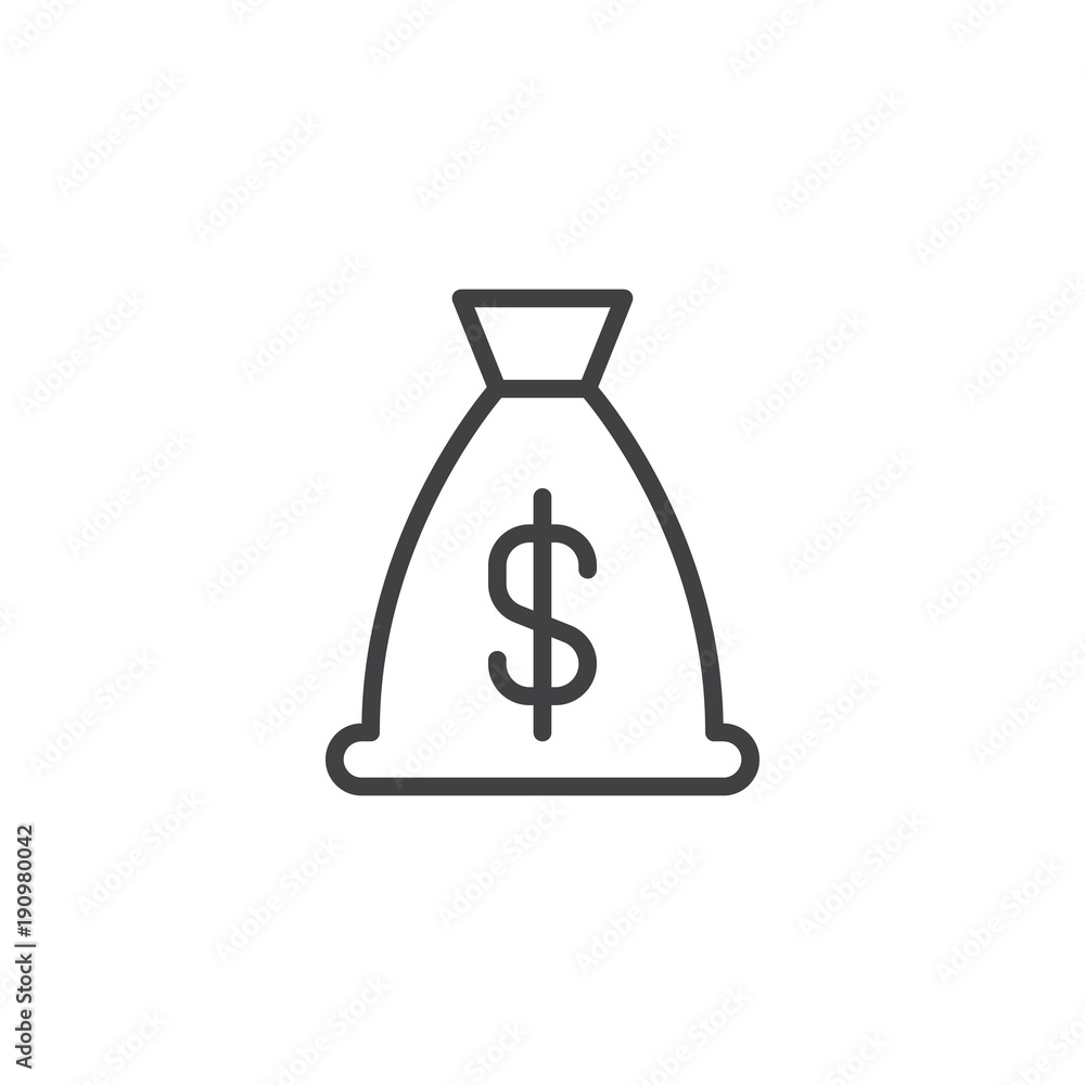 Dollar money bag line icon, outline vector sign, linear style pictogram isolated on white. Moneybag symbol, logo illustration. Editable stroke Dollar money bag line icon, outline vector sign, linear style pictogram isolated on white. Moneybag symbol, logo illustration. Editable stroke