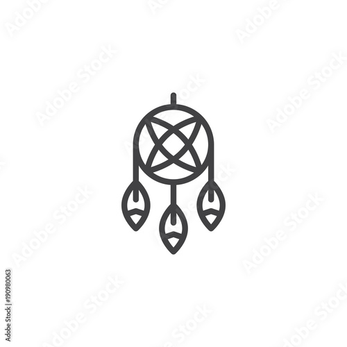 Indian dream catcher line icon, outline vector sign, linear style pictogram isolated on white. Feathers and beads symbol, logo illustration. Editable stroke