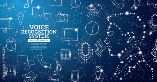 Voice Recognition Assistance System Concept with Neon Icons.