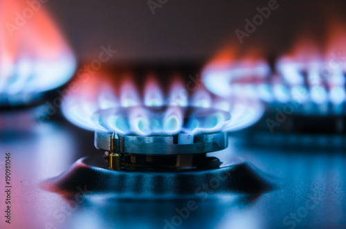 Burning gas burner. photo