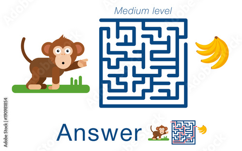 Children's labyrinth with monkey and bananas. A puzzle for children. Vector maze.