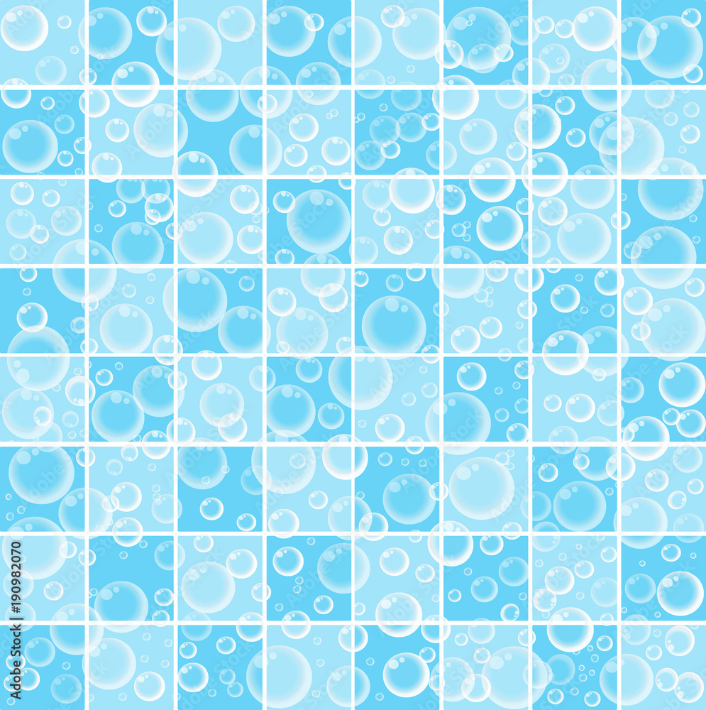 Cute baby wallpaper with bubbles on blue bathroom background. Stock ...