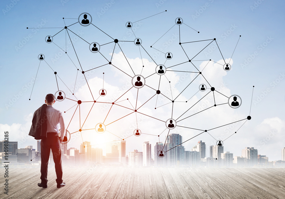 Social connection concept drawn on screen as symbol for teamwork and cooperation Social connection concept drawn on screen as symbol for teamwork and cooperation