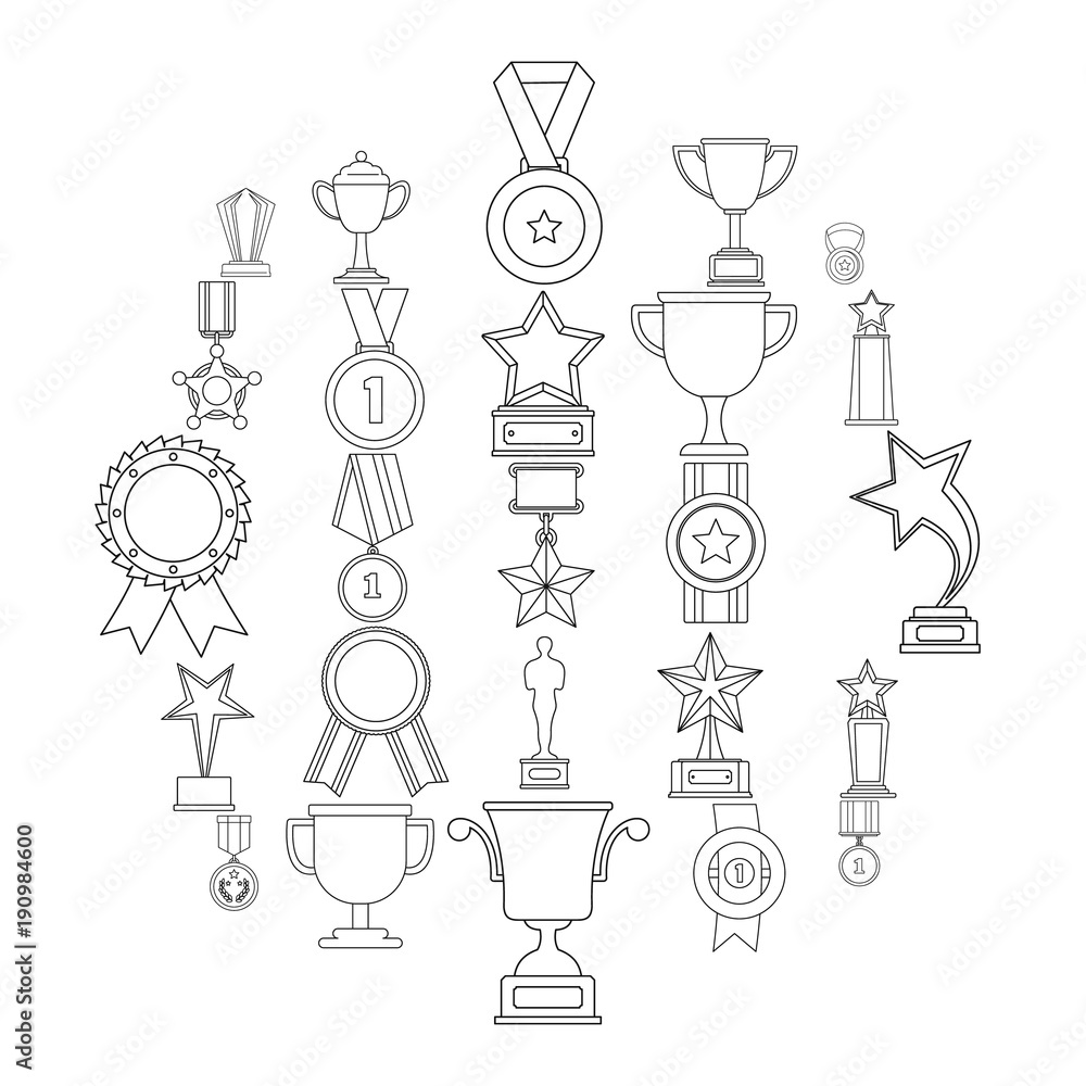 Medal award icon set. Outline illustration of 25 medal award vector icons for web Medal award icon set. Outline illustration of 25 medal award vector icons for web