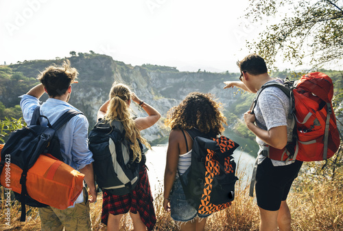 Backpackers on an adventure photo