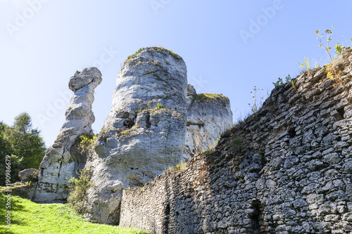 Limestone rock in  Polish Jurassic Highland ( Krakow-Czestochowa Upland), Poland. It is geographic macroregion located in southern Poland, one of the most attractive tourist regions in the country photo