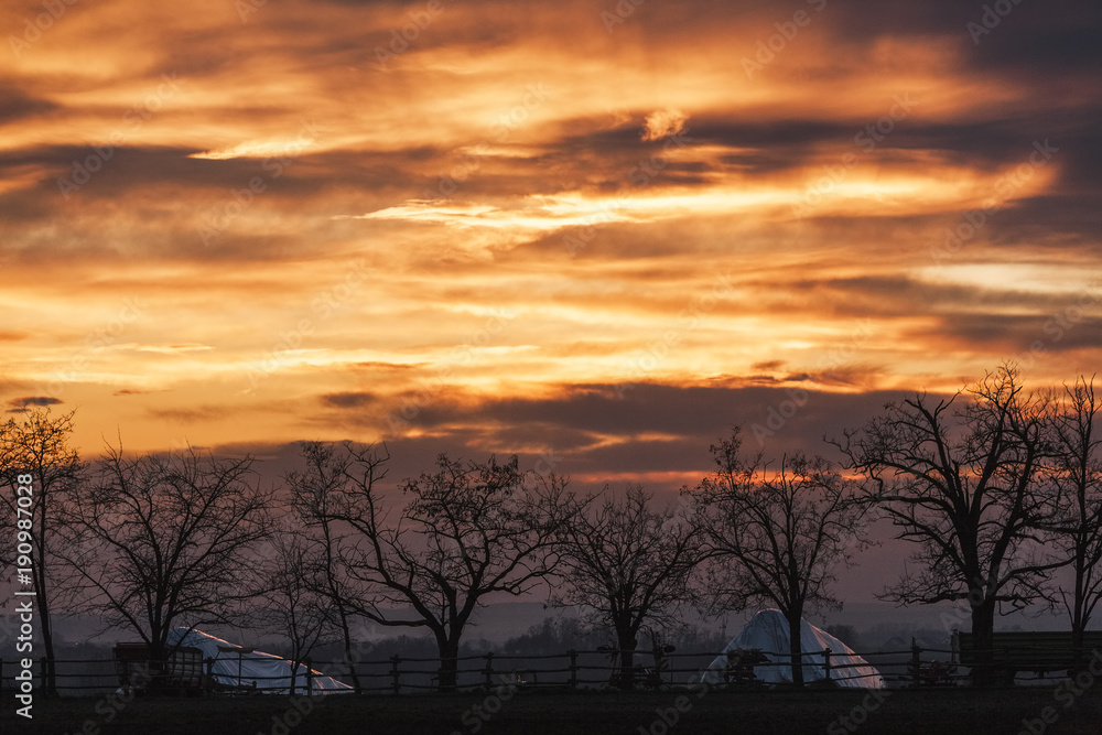 Winter sunset landscape