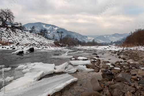 Beautiful winter landscape with river