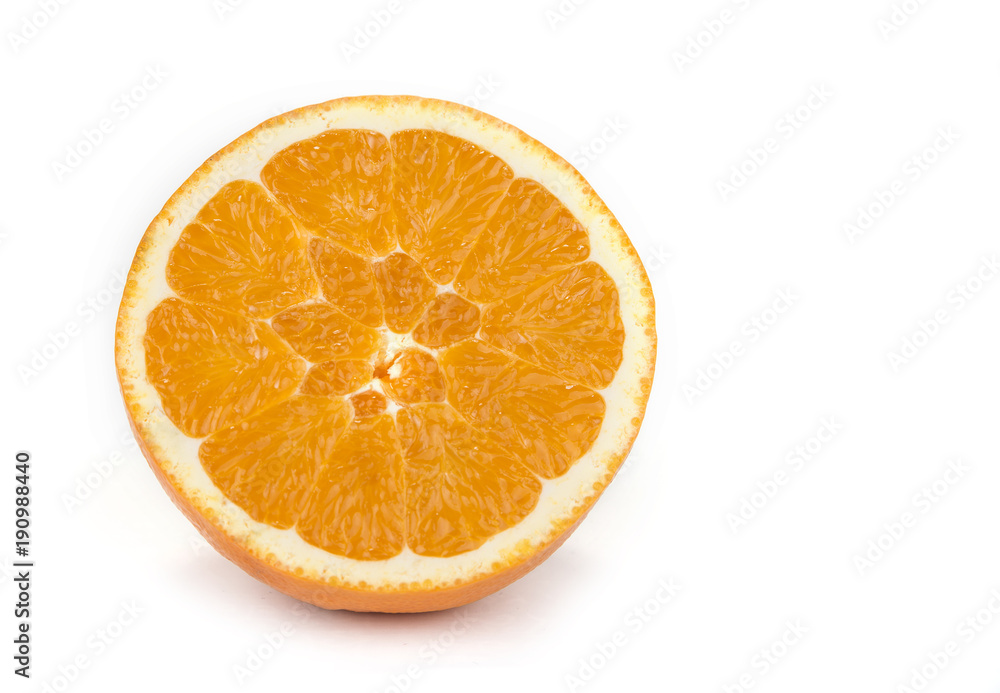 Fresh juicy oranges with halves on the white background Fresh juicy oranges with halves on the white background