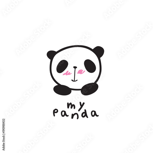 Fototapeta Naklejka Na Ścianę i Meble -  Baby panda face logo template. Doodles, sketch for your design. Vector.