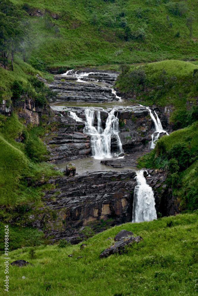 St Clair's Falls. Widest waterfalls in Nuwara Eliya, Sri Lanka. inspirational summer landscape. 