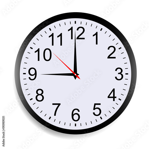 Round clock face showing nine o'clock isolated on white background. Vector illustration