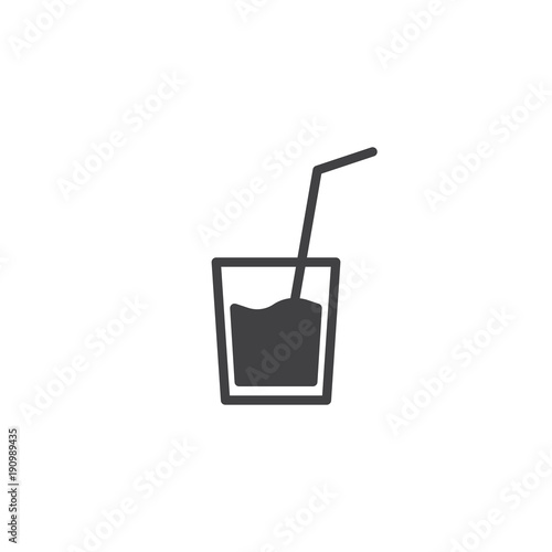 Cocktail glass with straw icon vector, filled flat sign, solid pictogram isolated on white. Soft drink symbol, logo illustration.
