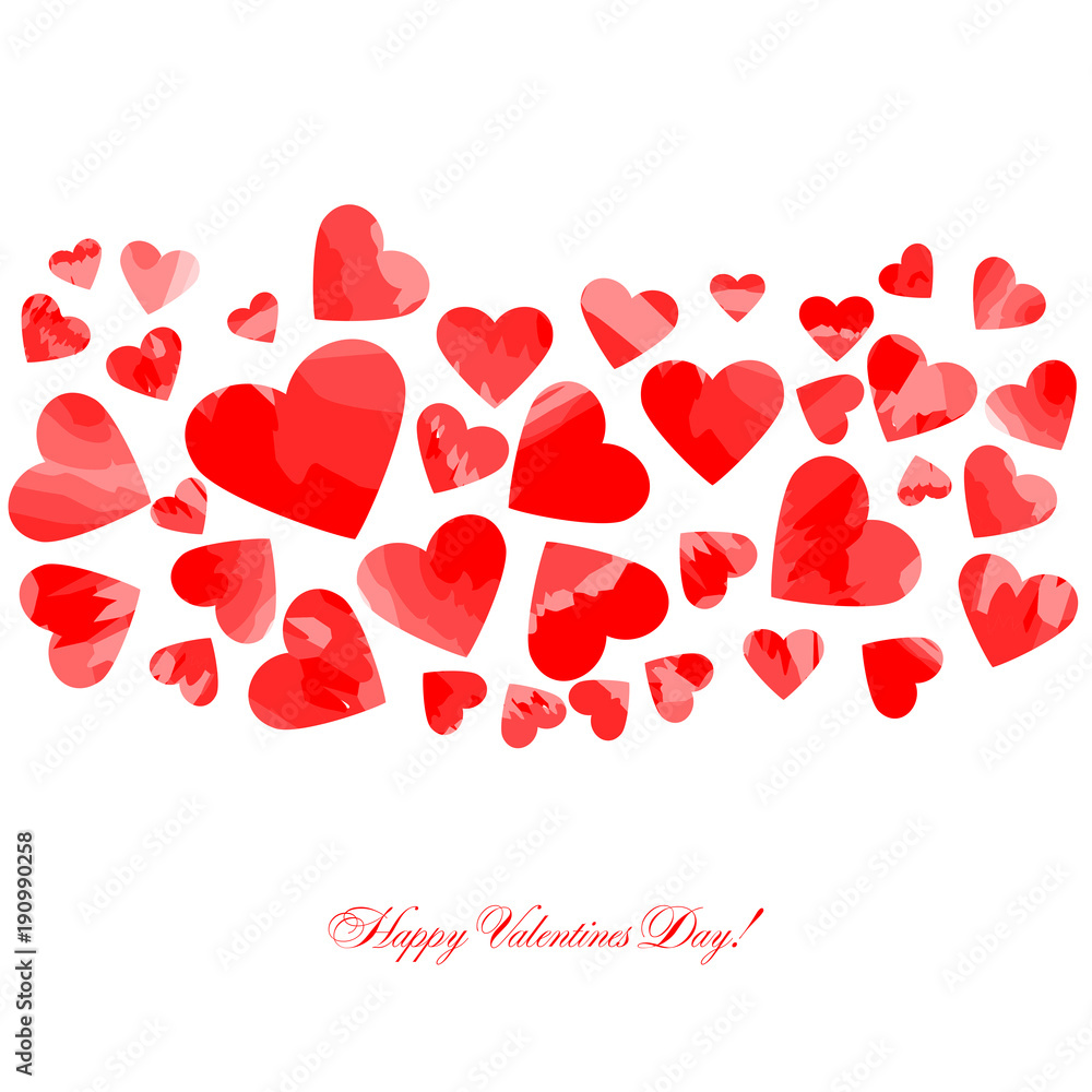 Happy valentines day. greeting card. vector illustration. red motley heart shapes