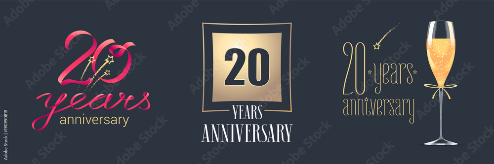 20 years anniversary vector icon, logo set 20 years anniversary vector icon, logo set