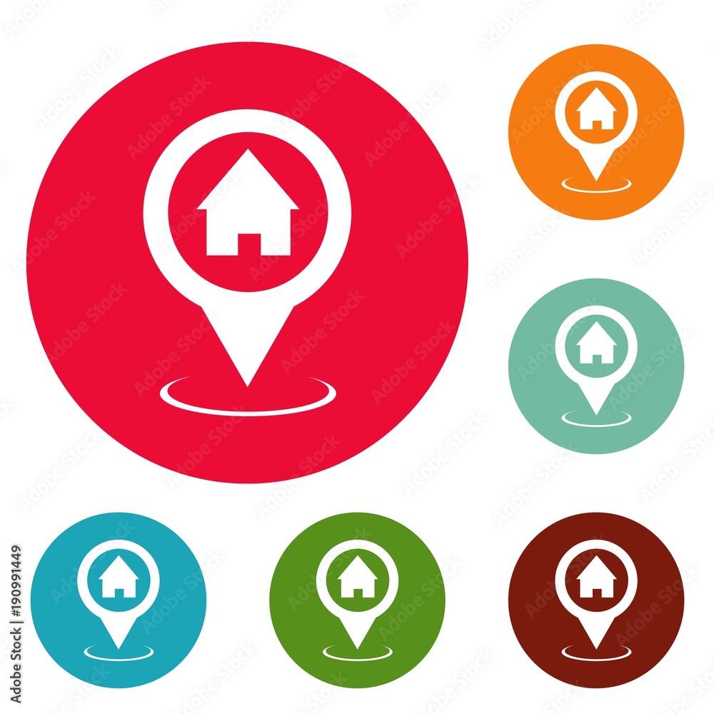 Home map pointer icons circle set vector isolated on white background Home map pointer icons circle set vector isolated on white background